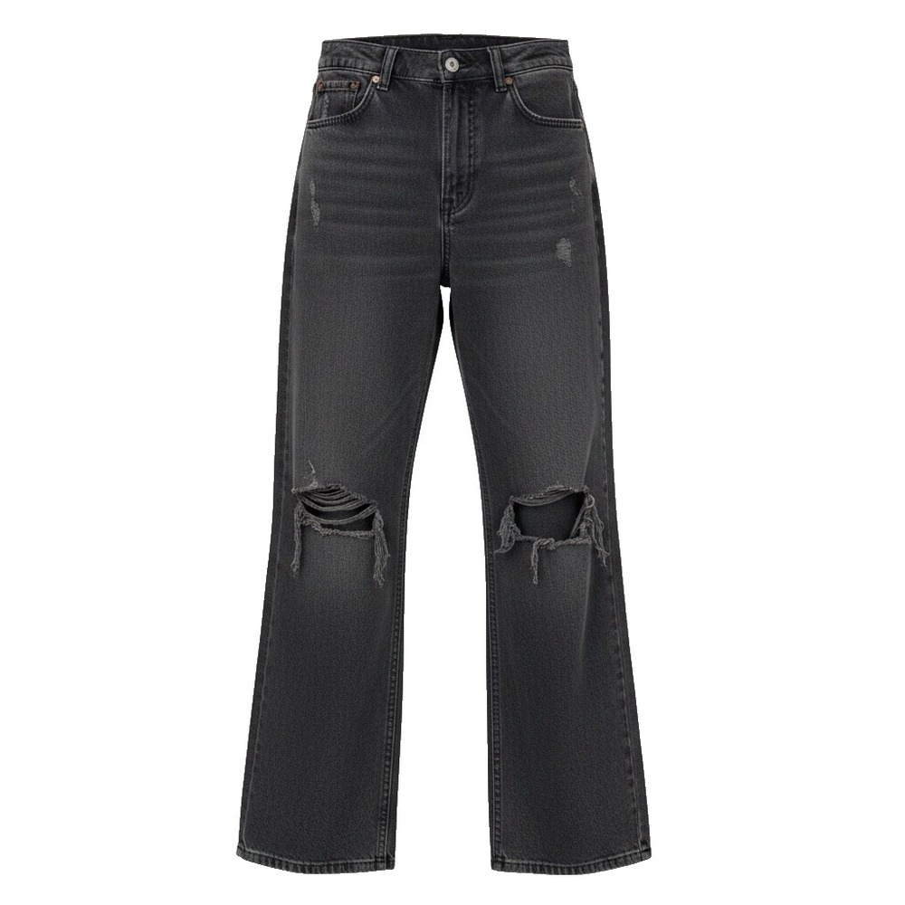 Aeropostale 90s Baggy Distressed Jeans Womens Size 0 Regular Black Buttons 28x31